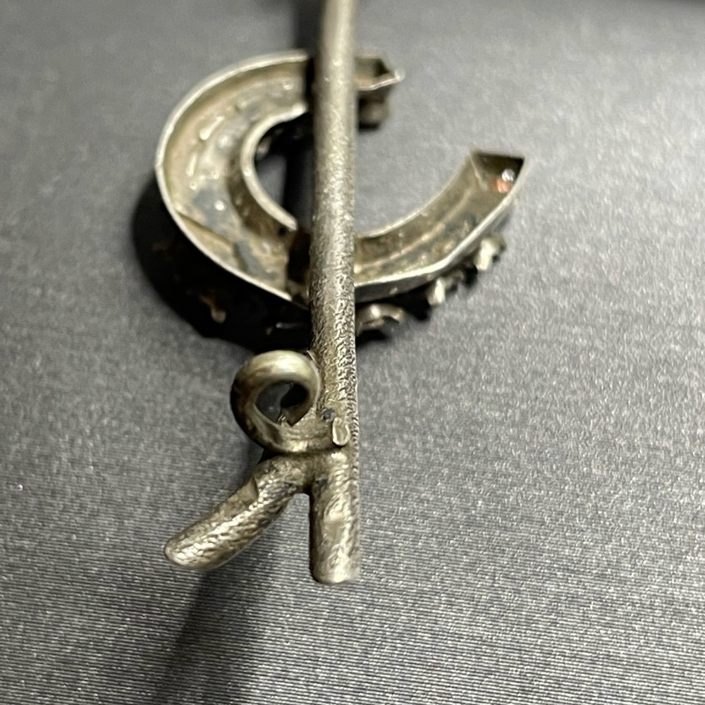 Silver Branch Lucky Horseshoe Antique Brooch White Rhinestones 800 Silver - Picture 5 of 12